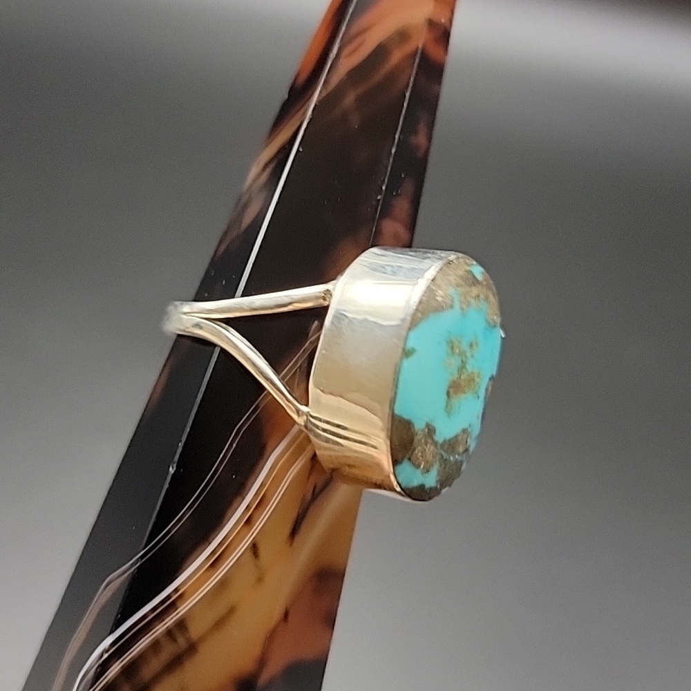 Persian Turquoise and 925 Sterling Silver Size 9.5 Handmade Southwestern Ring - Picture 4 of 8